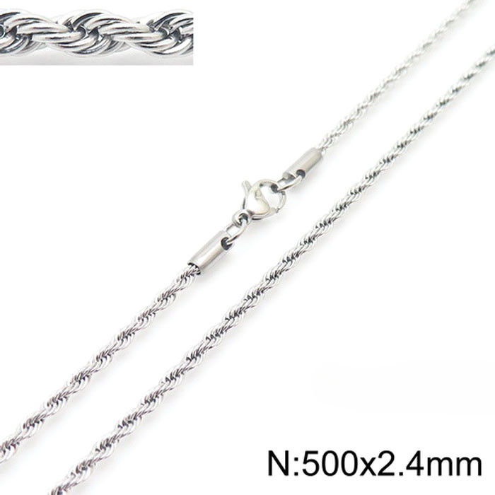 Wholesale Thick and Thin Steel Color Men and Women Titanium Steel Twist Chain Necklaces