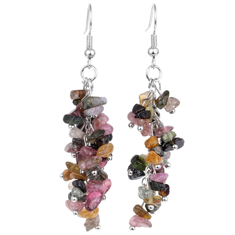 Wholesale Crystal Irregular Gravel Colored Grape String Tassel String Earrings