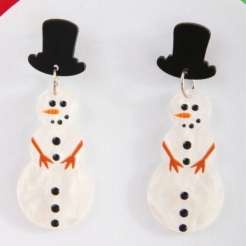 Wholesale European and American Acrylic Christmas Snowman Pendant Earrings