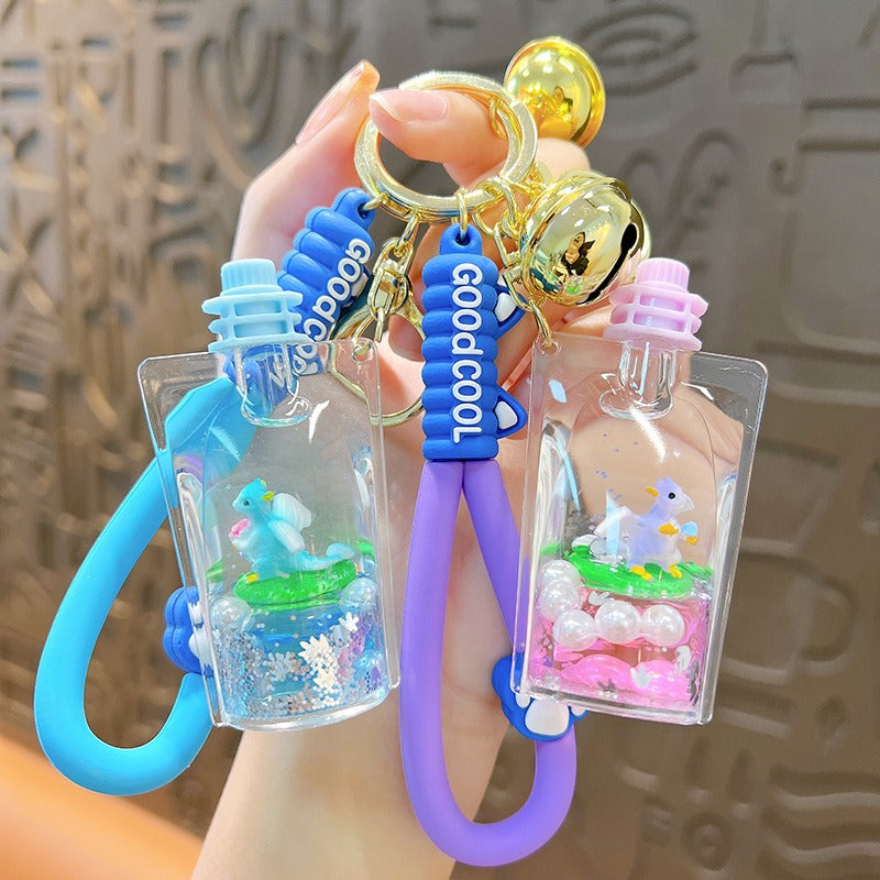 Wholesale Oil Filled Dinosaur Jelly Bottle Cute Liquid Quicksand Pendant Keychain