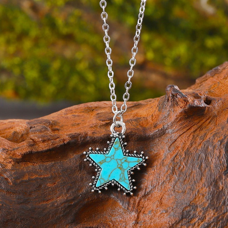 Wholesale Retro Fashion Western Turquoise Five-pointed Star Creative Versatile Earrings