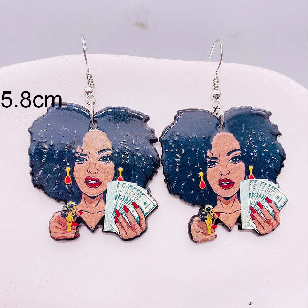Wholesale Embossed Double Sided Printing Crown Cartoon Girl Acrylic Earrings