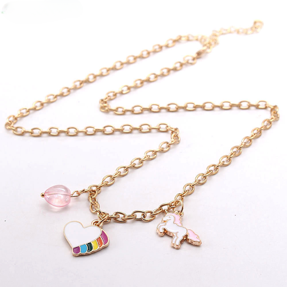 Wholesale Rainbow Heart Drip Oil Alloy Pendant Bracelet
