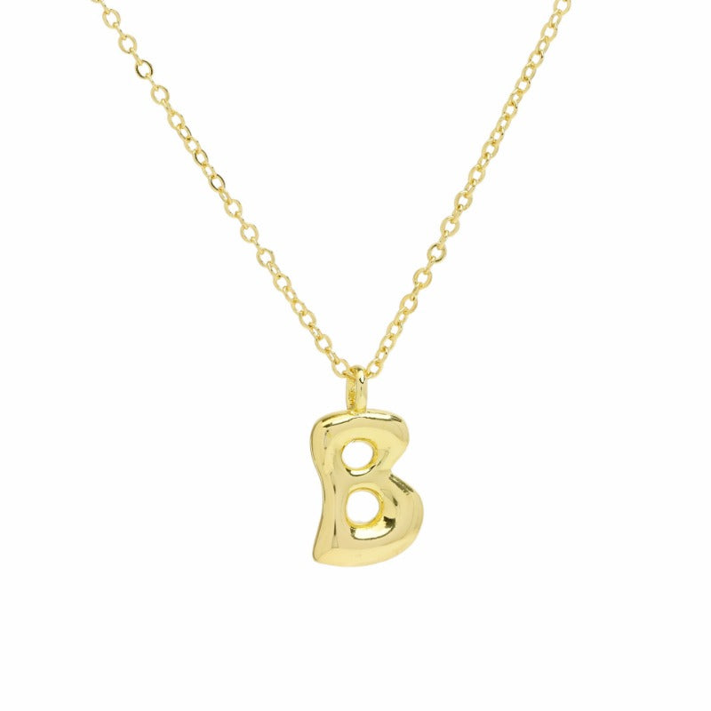 Wholesale 18k Gold Copper Polished Bubble Balloon Letter Necklace