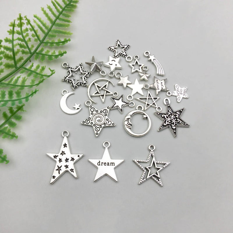 Wholesale 1 Antique Silver Alloy Star Series Simulation Hollow Pentagram DIY Pendant