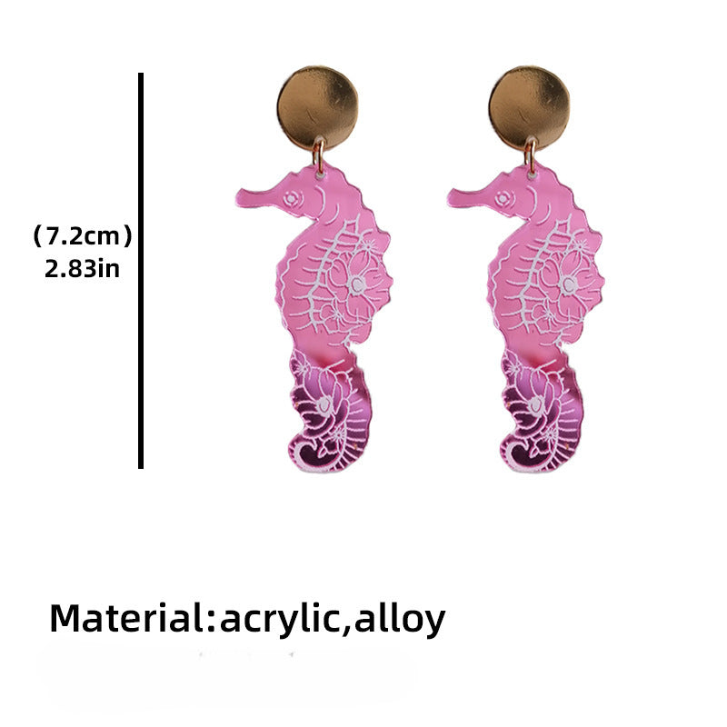 Wholesale 2pairs/pack Acrylic Summer Mirror Ocean Seahorse Earrings