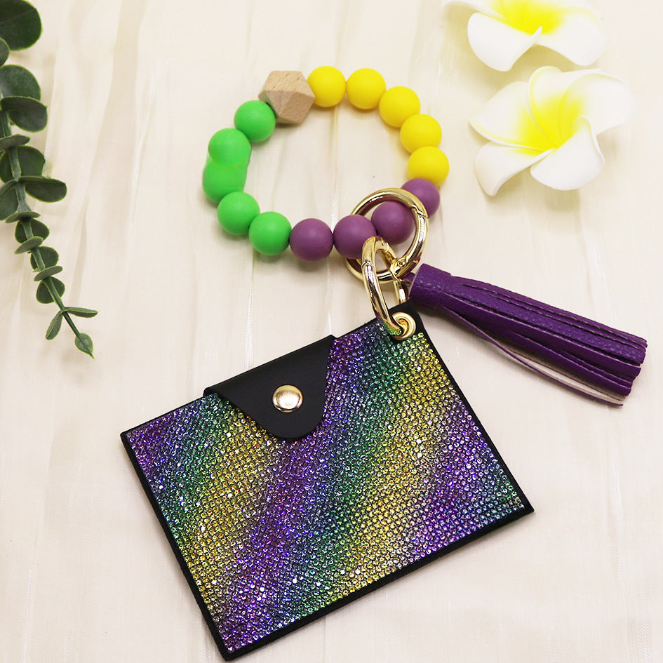 Wholesale Beech Wood Beads Beaded Diamond Bag Bracelet Keychain