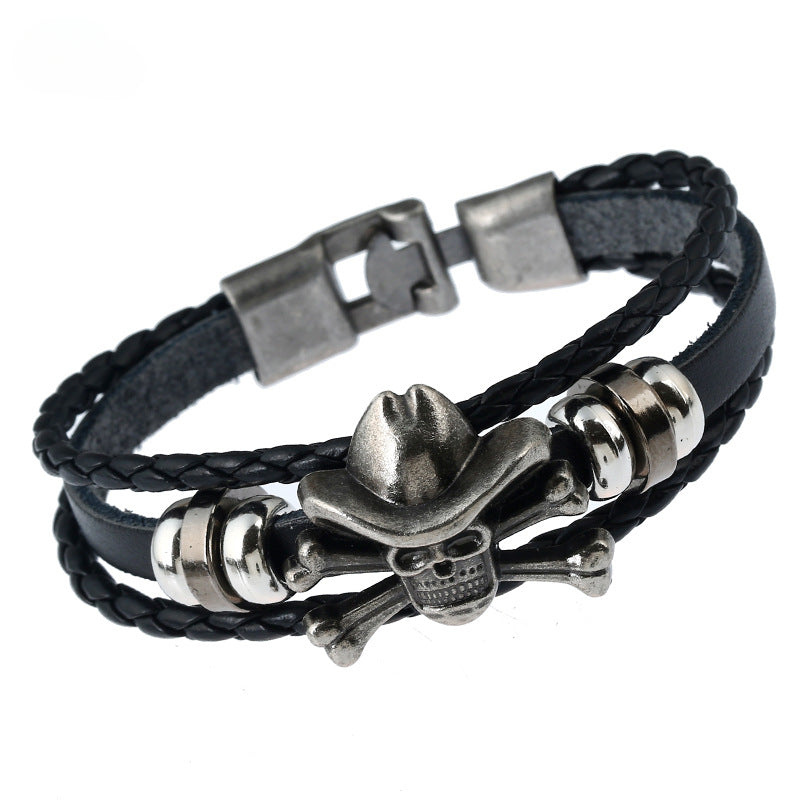 Wholesale Braided Buckle Leather Bracelet Personality Halloween Skull Leather Bracelet