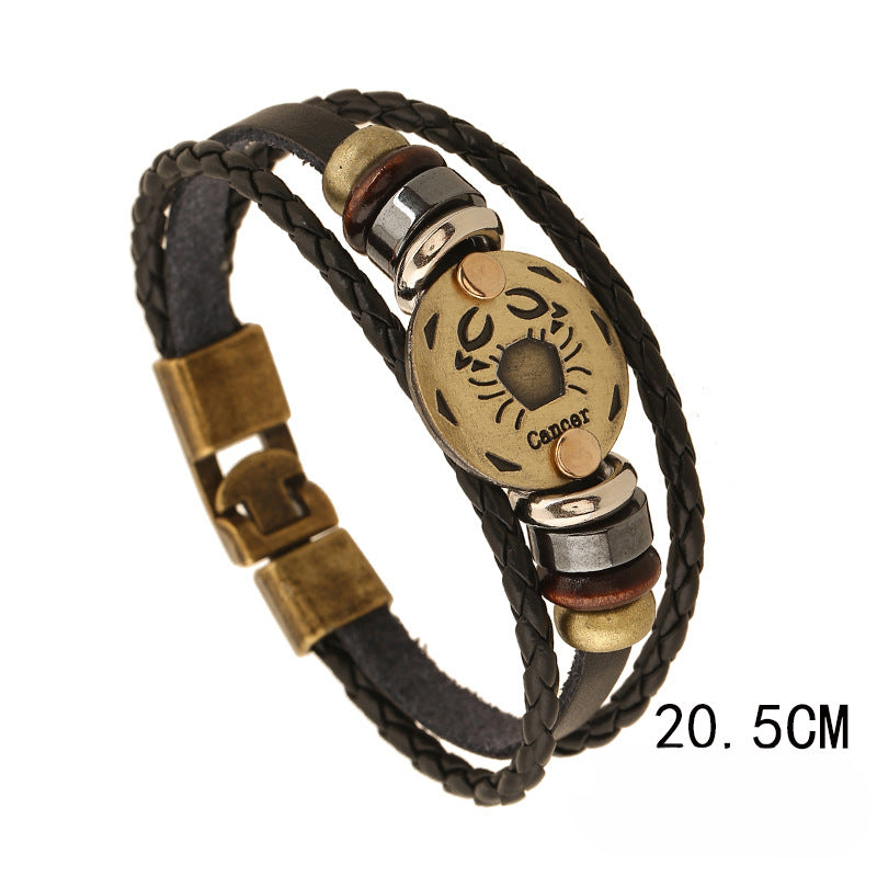 Wholesale Vintage 12 Zodiac Cowhide Multi-layer Bracelets