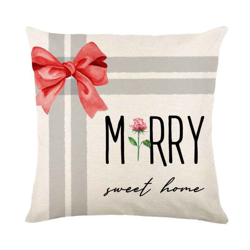 Wholesale Simple Christmas Throw Pillow Cover Letter Decoration Cushion Linen Printing Waist Cushion