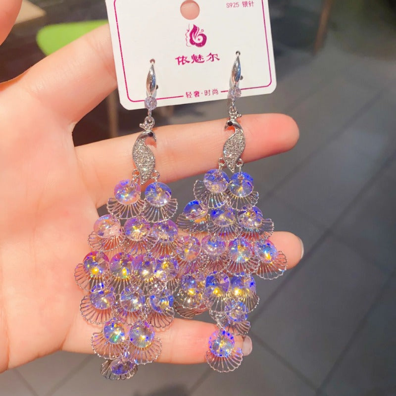 Wholesale Vintage Geometric Rhombus Crystal Peacock Earrings