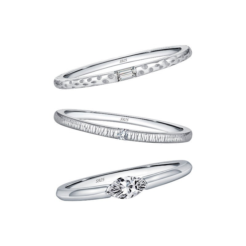 Wholesale S925 Sterling Silver Tinfoil Irregular Cross-line Textured Ring