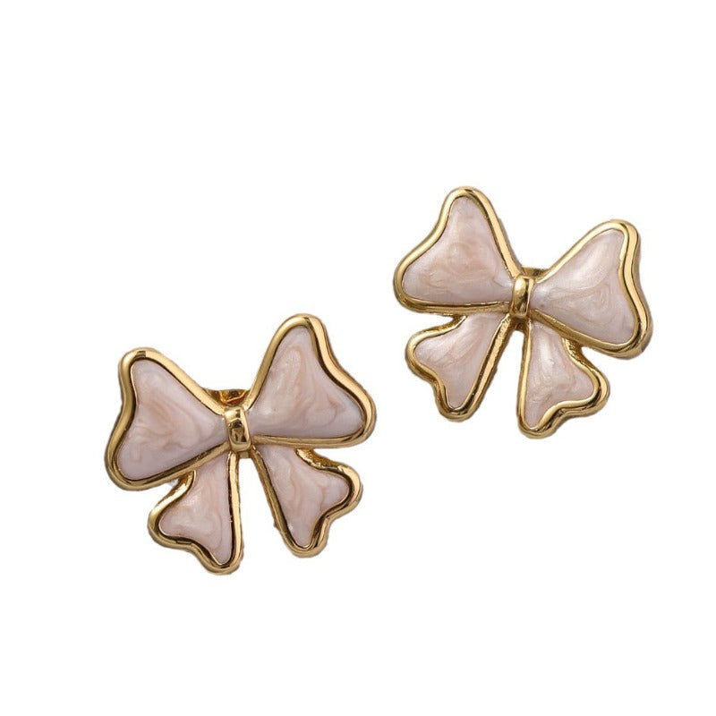 Wholesale Stainless Steel Fashion Light Luxury Versatile Bow Drop Oil Love Enamel Colored Titanium Steel Earrings