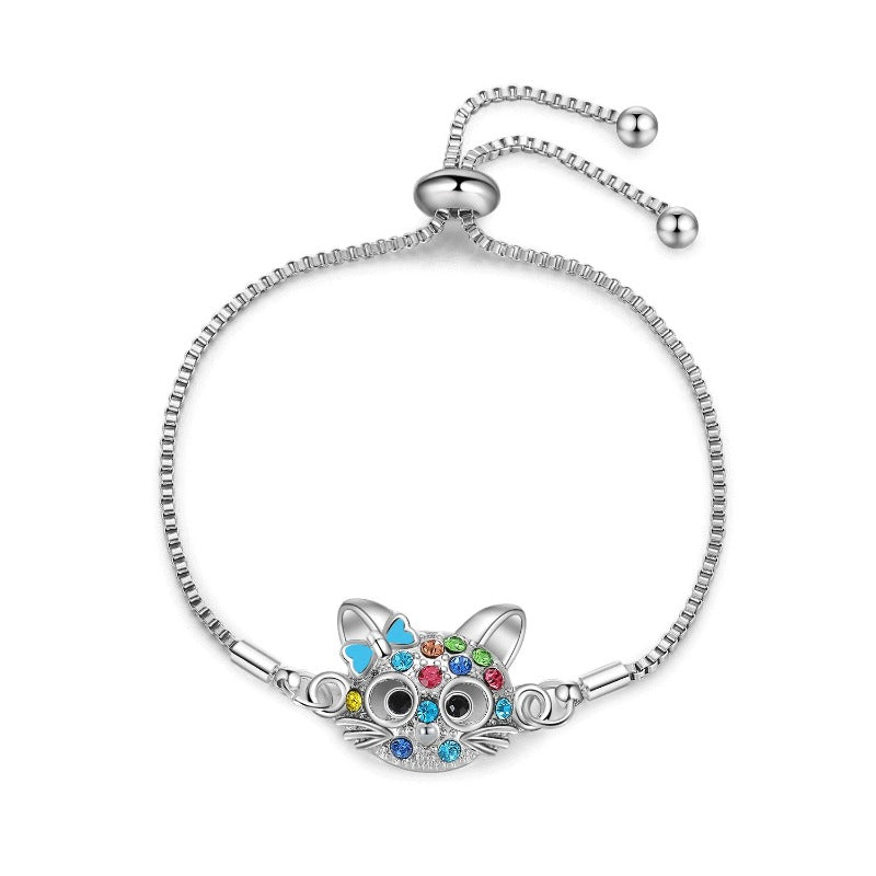 Wholesale Cartoon Cat Diamond Bracelet Size Adjustable Cute Kids Kitten Bracelet