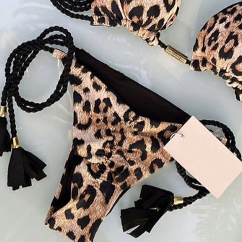 Wholesale Sexy Leopard Print Padded Bodycon Bikini Swimsuit
