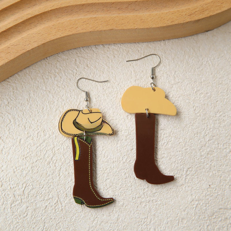 Wholesale Western Style Cowboy Hats Boots Vintage Acrylic Earrings