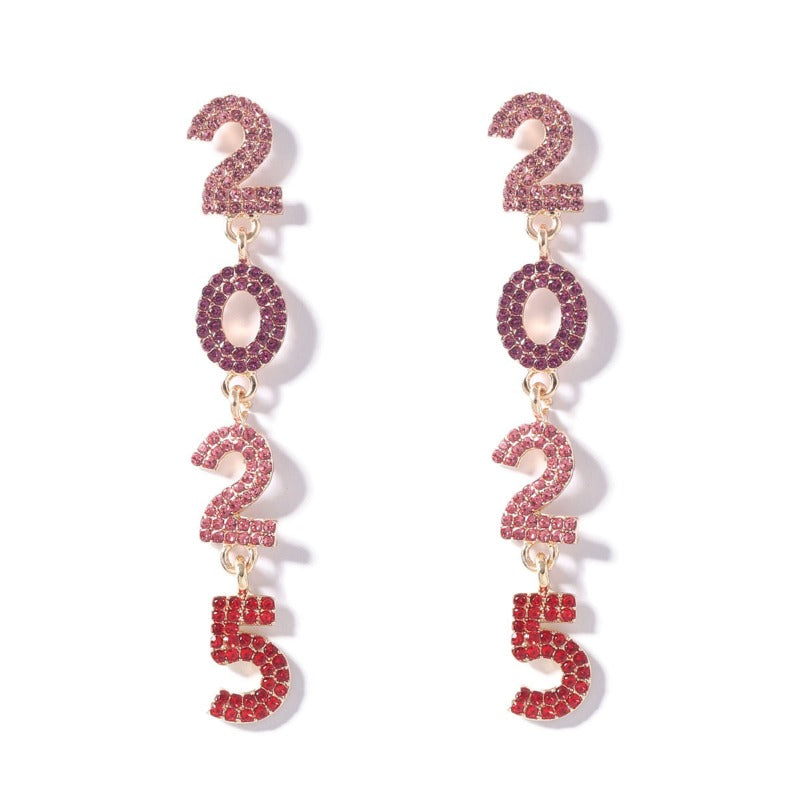 Wholesale New Year Full Diamond 2025 Digital Alloy Long High-end Niche Exquisite Versatile Earrings