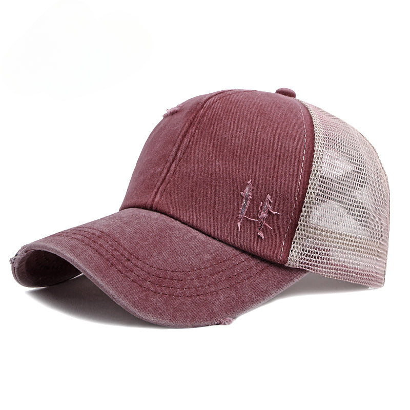 Wholesale Breathable Mesh Washed Distressed Crossover Ponytail Baseball Cap