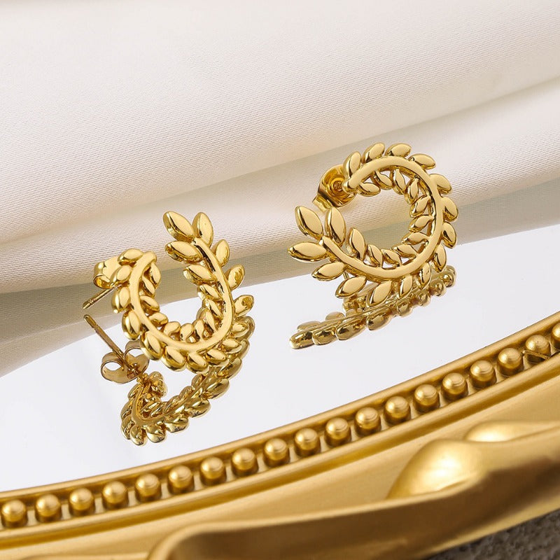 Wholesale Temperament Stainless Steel Wheat Ear Plated with 18K Retro Trendy High-end Design Earrings