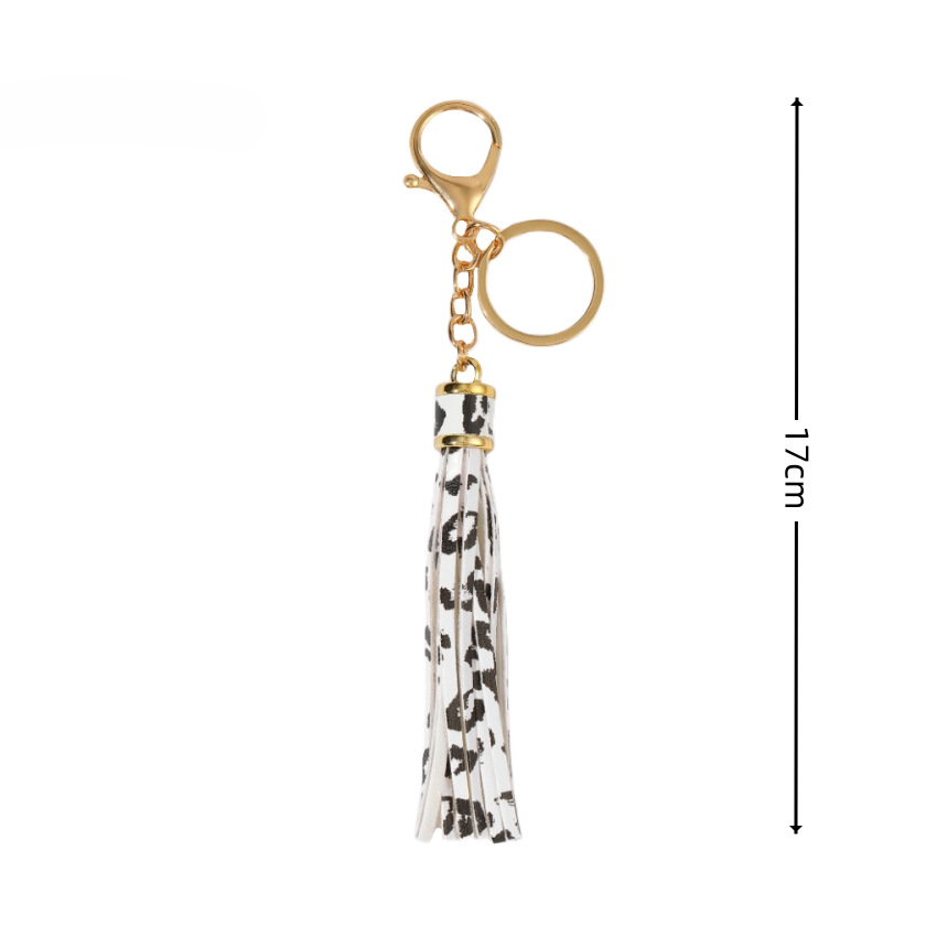 Wholesale Leather Cow Pattern Tassel Keychain
