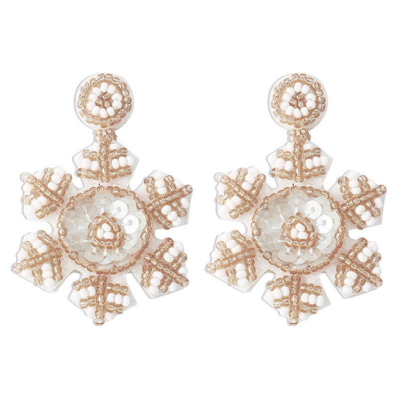 Wholesale Handmade Christmas Snowflake Beaded and Sequined Earrings