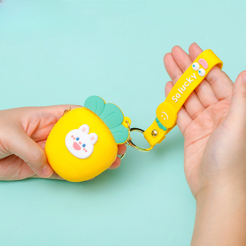 Wholesale Cute Radish Strawberry Mini Coin Purse Silica gel Keychain