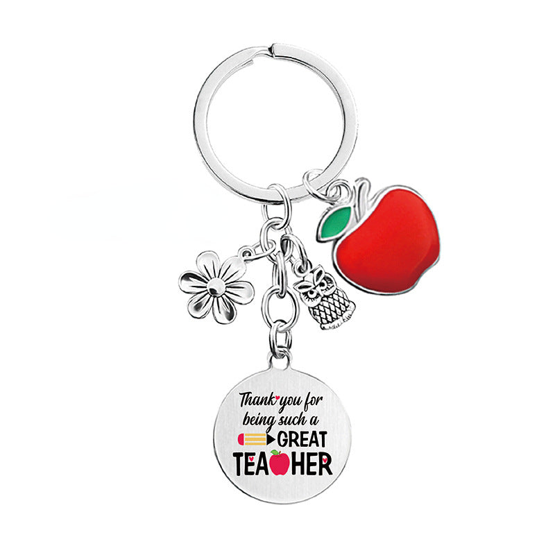 Wholesale Owl Apple Thanksgiving Teacher's Day Commemorative Gift Metal Keychain
