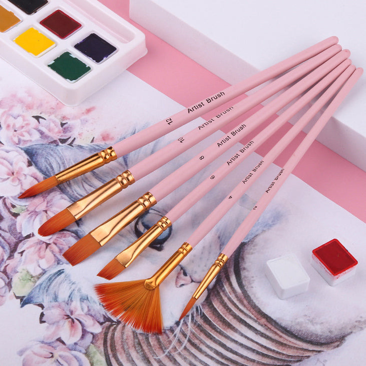 Wholesale 6-piece Wood Pole Mixed Nylon Watercolor Brush Set