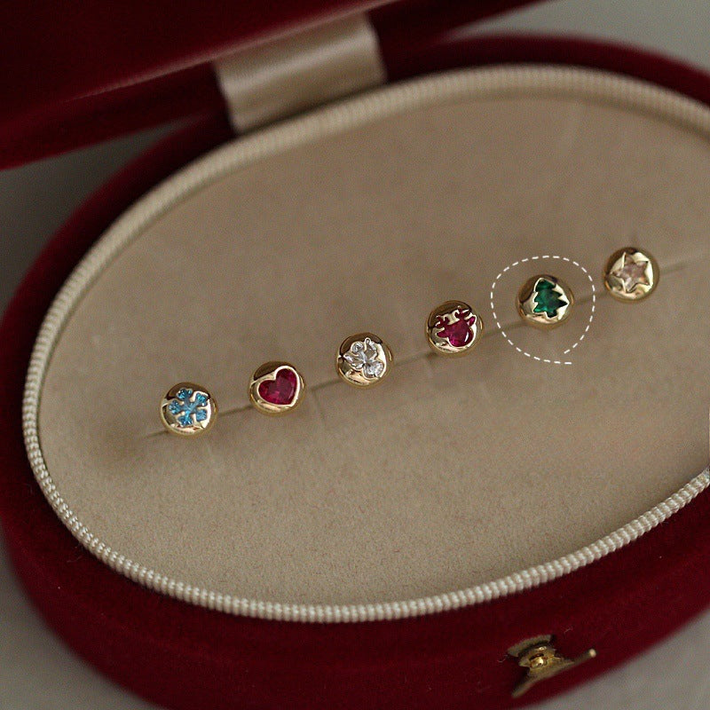 Wholesale Asymmetrical Zircon S925 Sterling Silver Christmas Stud Earrings