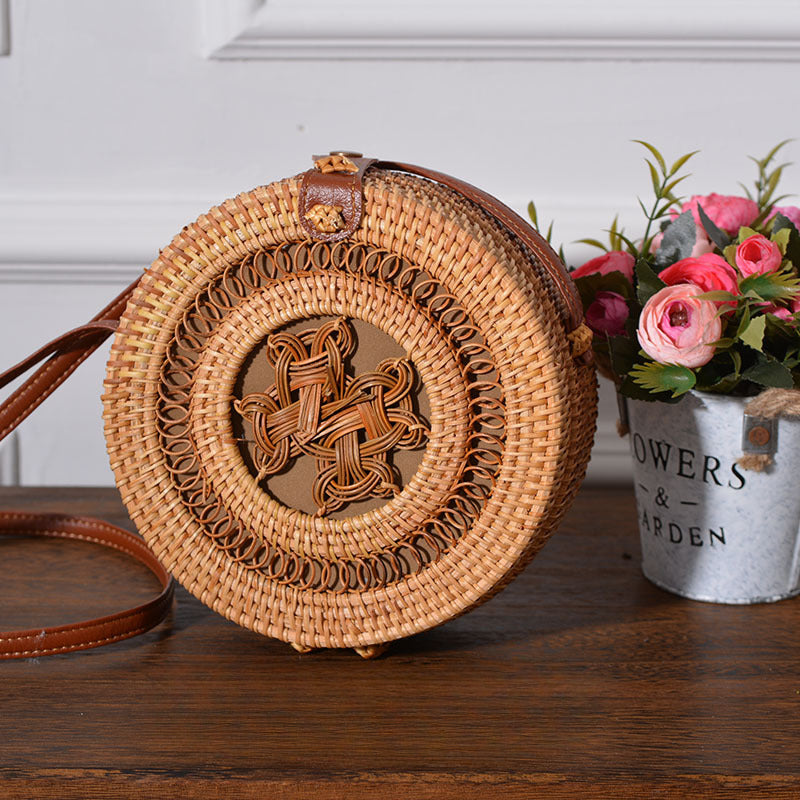 Wholesale Leather Buckle Rattan Woven Hollow Five Pointed Star Net Bag