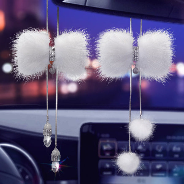 Wholesale Ladies Fox Mink Fur Crystal Bow Cute Car Mount
