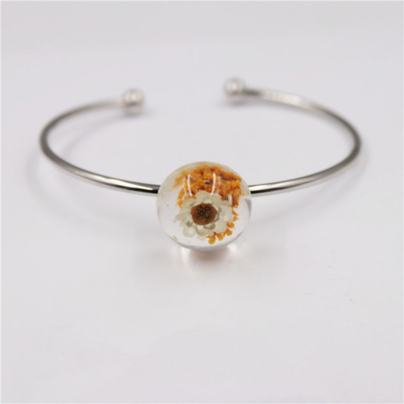 Wholesale 12pcs Dried Flower Electroplating White K Drop Glue Real Flower Bracelet