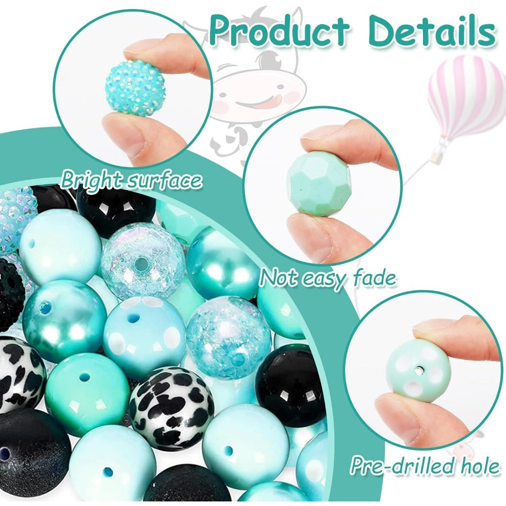 Wholesale Whaline 50Pcs 20mm Cow Theme Beads 12 Styles Mixed Bubblegum Beads Set Green Black Spacer Bead Chunky Beads Jumbo Plastic Beads for Crafts and Jewelry Making Boutique Craft Supplies