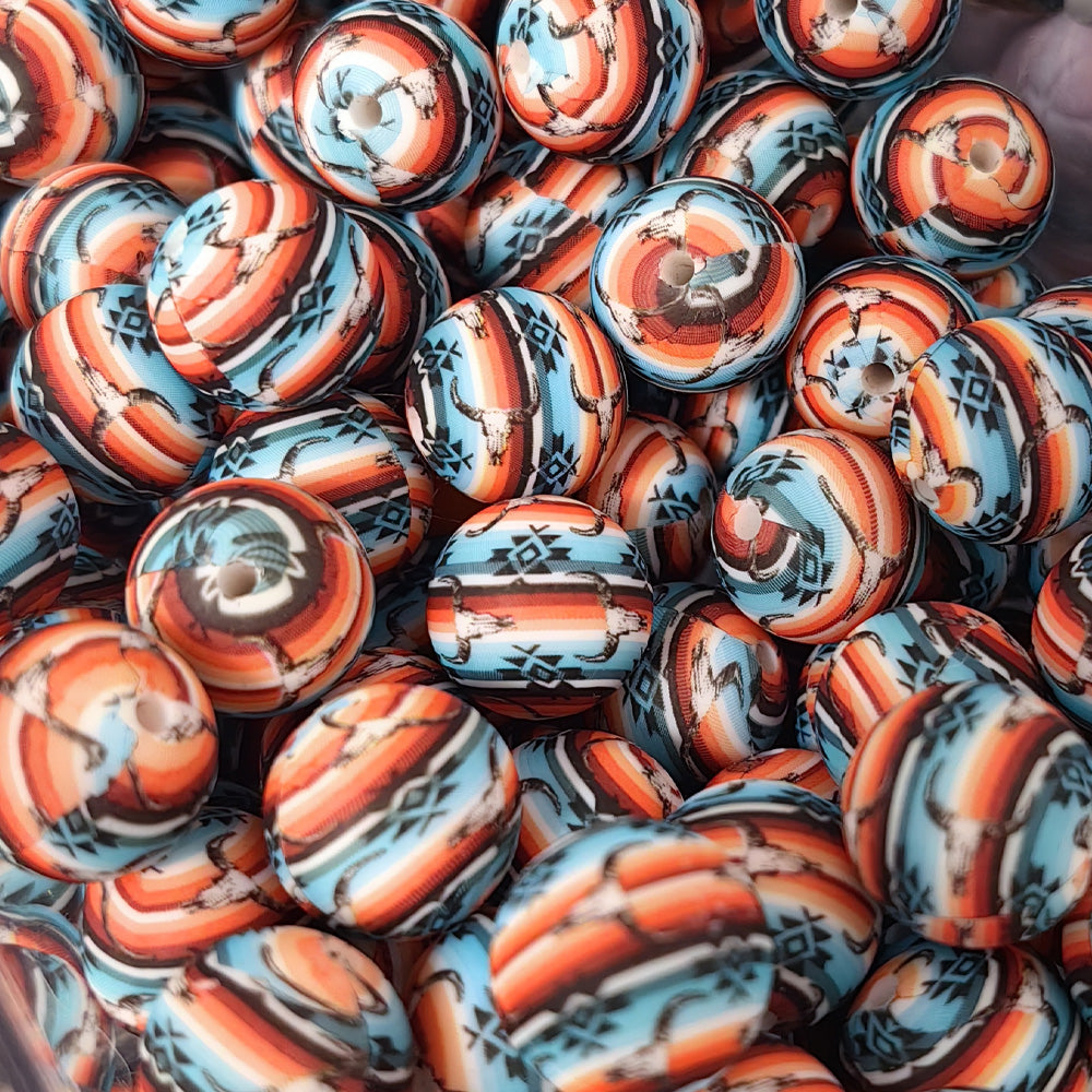 Wholesale 10pcs/50pcs Color Print Western Style Silicone Beads