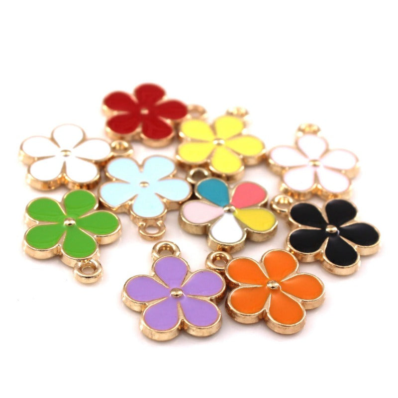 Wholesale 10pcs Small Flower Diy Alloy Oil Drip Keychain Pendant