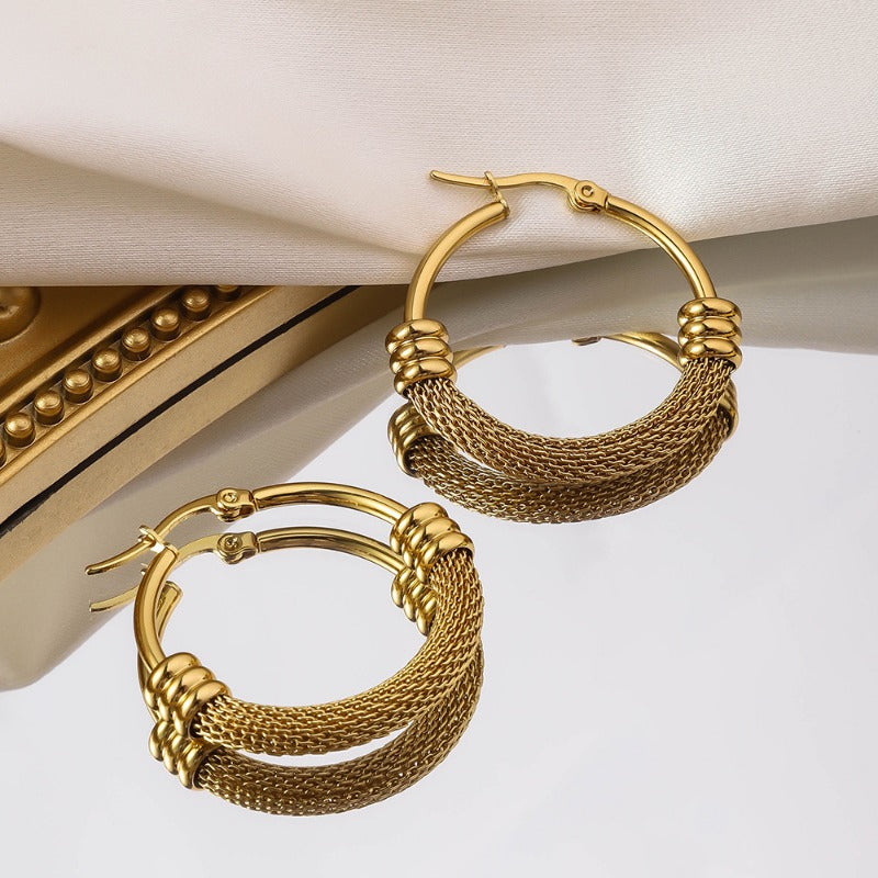 Wholesale Circle Mesh Plated 18K Furnace Gold Non Fading Gold Stainless Steel Earrings