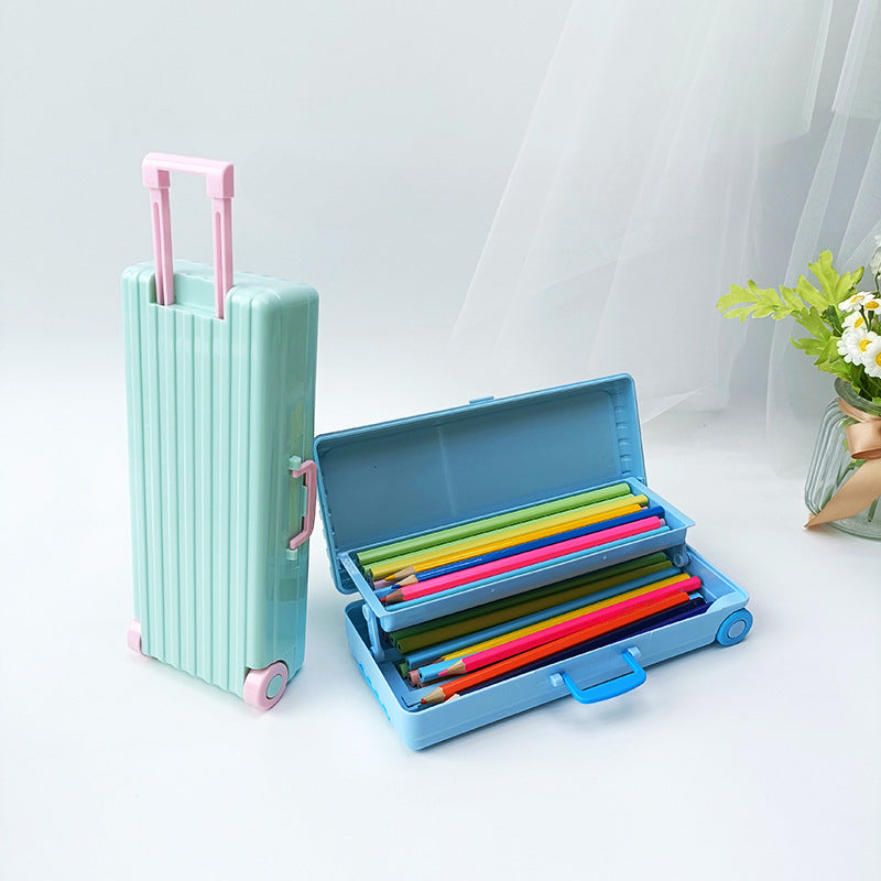 Wholesale Plastic Suitcase Double Layer Large Capacity Stationery Box