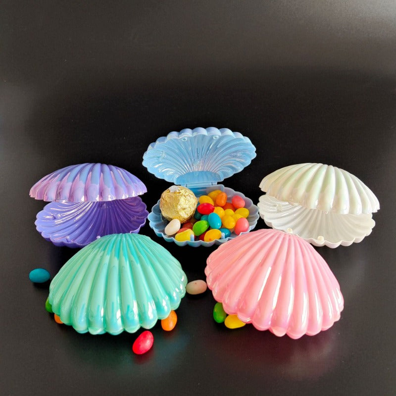 Wholesale 10pcs Christmas Candy Storage Creative Exquisite Pearlescent Color Electroplating Small Shell Candy Box Plastic Packaging Personalized Storage Box