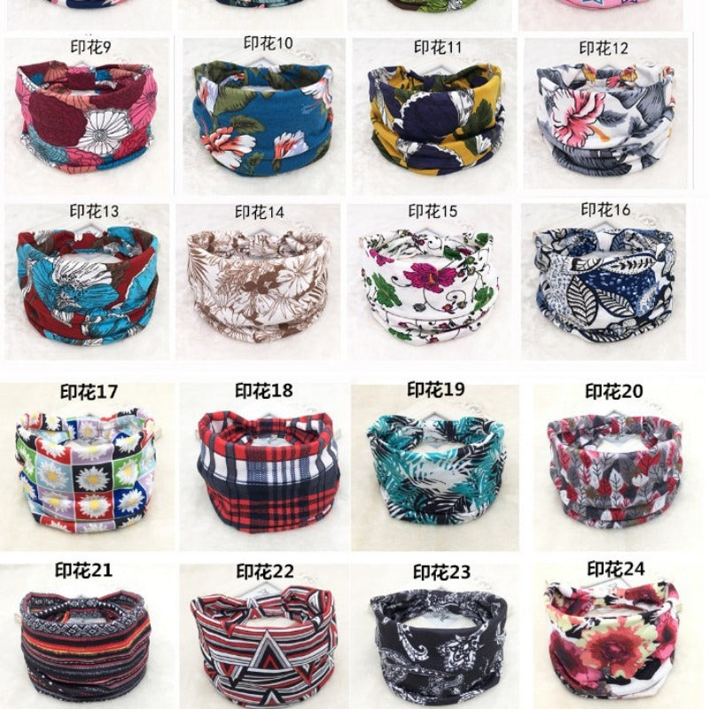 Wholesale Autumn and Winter Printed Hairband with Wide Ribbon Cotton Sports Yoga Hair Accessories