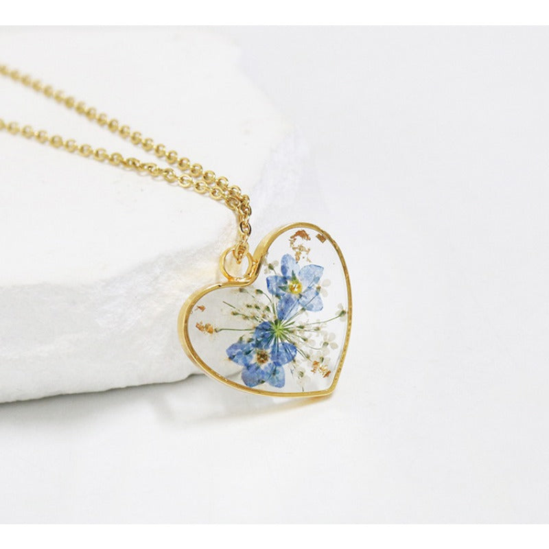 Wholesale 6pcs Love Forget-Me-Not Epoxy Real Flower Necklace