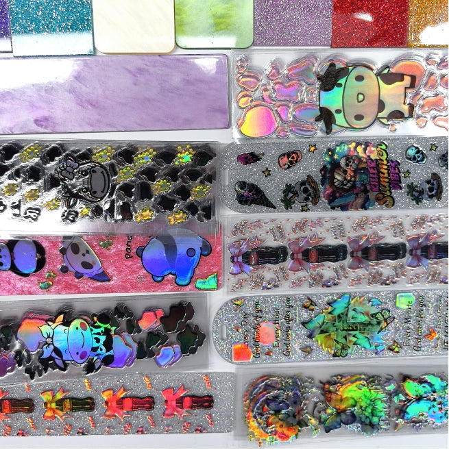 Wholesale Random Holographic Stickers 20/50/100pcs UV DTF Wraps Pen Sticker & Cartoon Random Styles Bookmark Stickers for Crafts Wraps