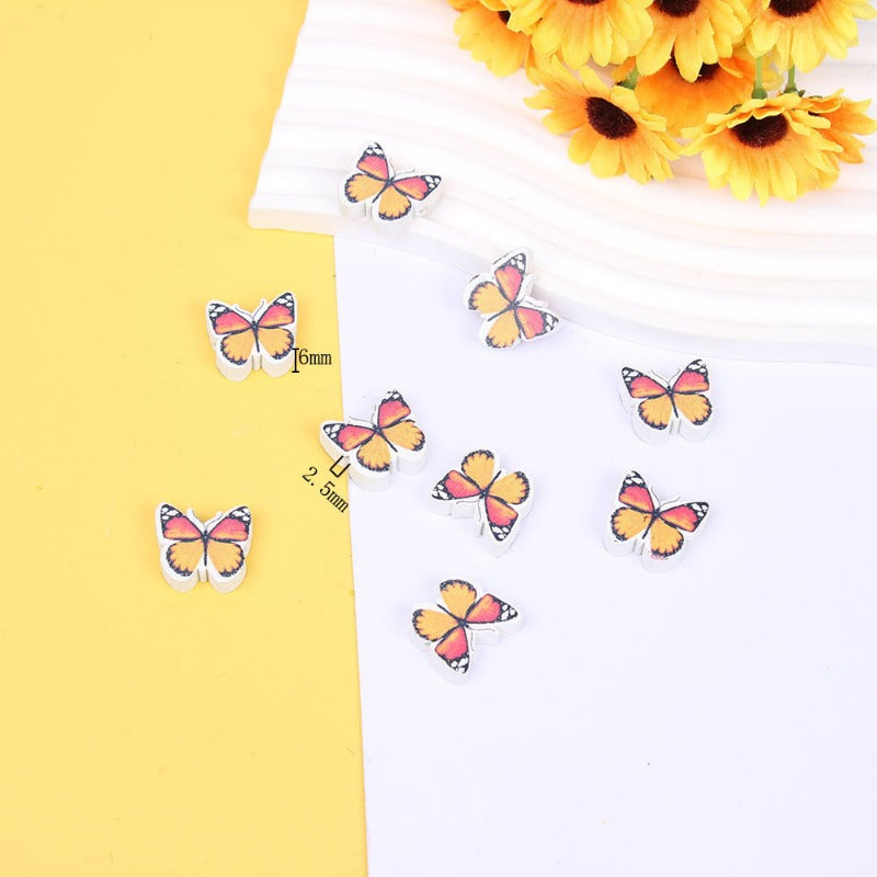 Wholesale 20pcs 16mm Sunflower Colorful Butterfly Wooden Beads