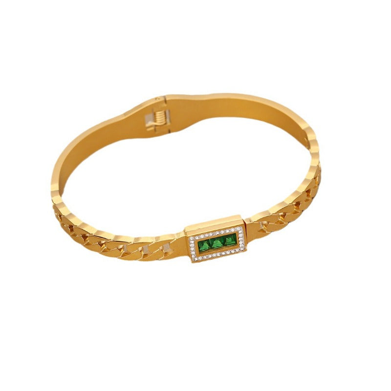 Wholesale Vintage Emerald Stainless Steel Zircon Bracelet