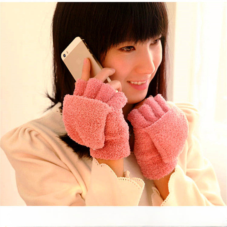 Wholesale Winter Women's Warm Flap Half-finger Gloves