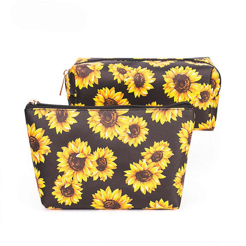 Wholesale PU Sunflower Makeup Bag, Toilet Bag, Large Capacity Storage Bag