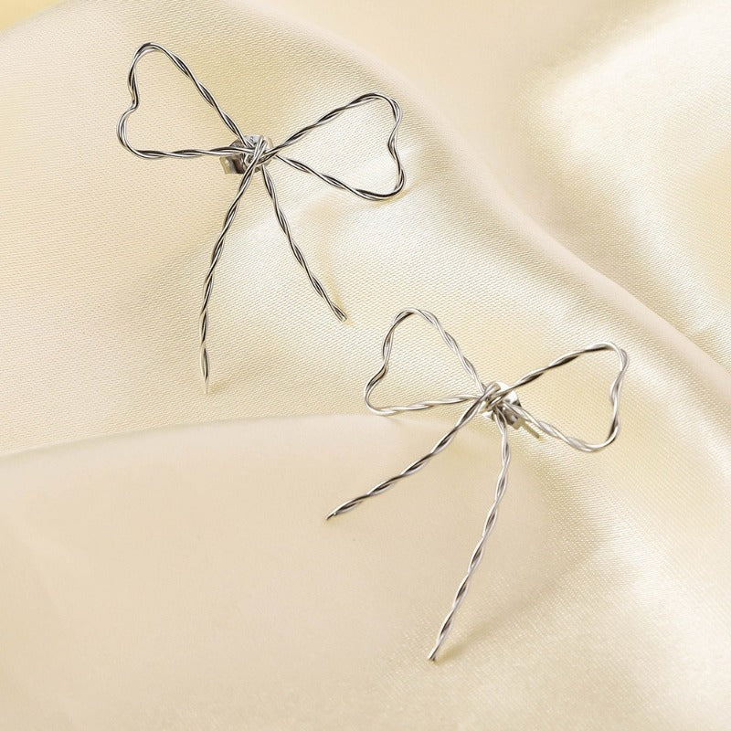 Wholesale Retro Mirror Butterfly Bow Stainless Steel 18k Real Gold Titanium Steel Earrings