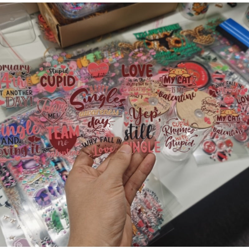 Wholesale Random 20pcs UV DTF Packing and Cartoon Festival for Crafts Random Style Cup Stickers and Cup Lid Stickers Set