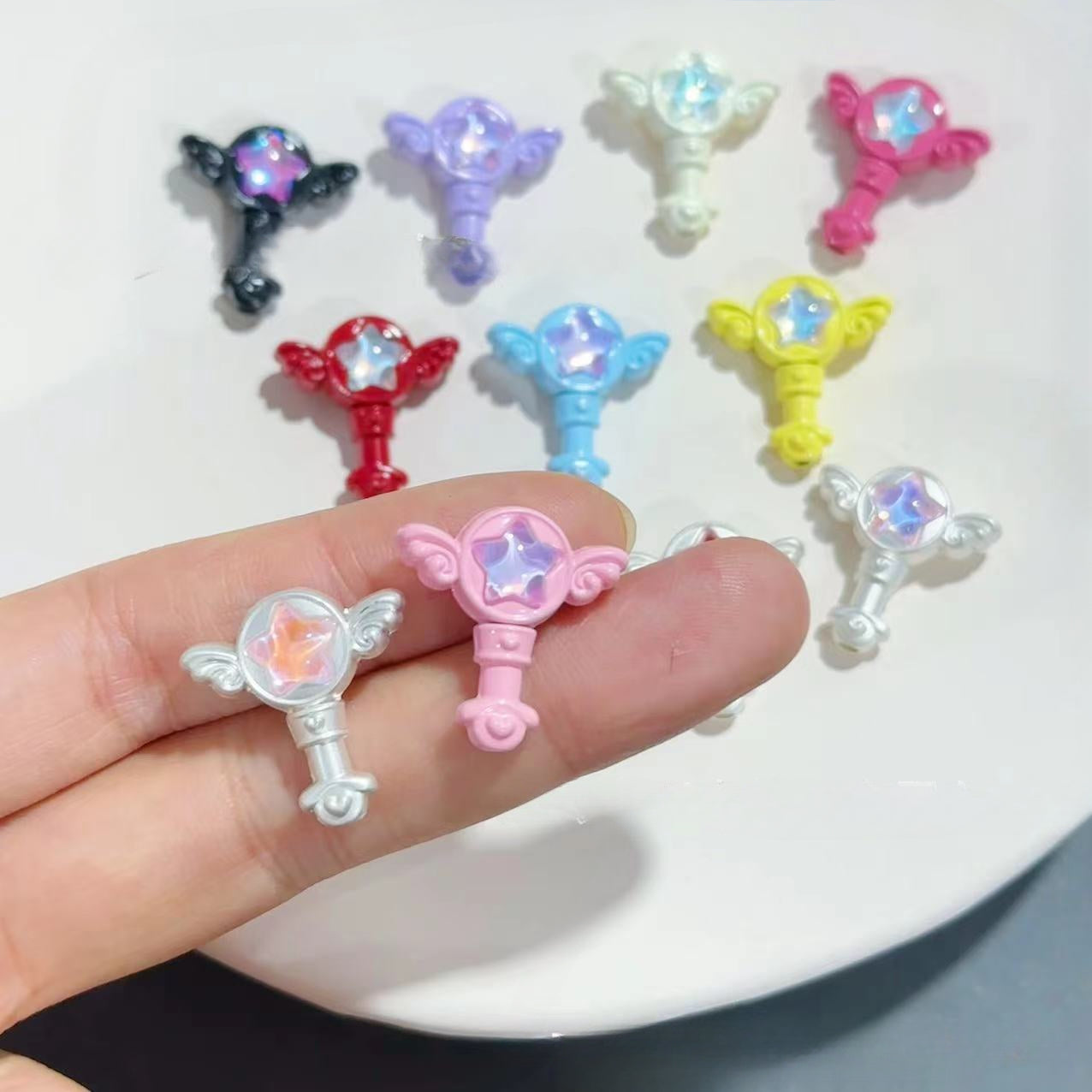 Wholesale 10pcs Paint Diamond Fairy Wand Alloy Beads