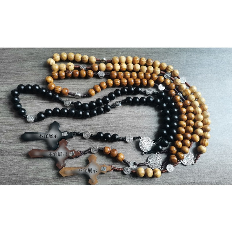 Wholesale Natural Wood Beads Cross Rosary Necklace