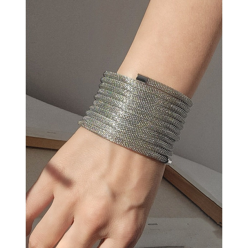 Wholesale Exaggerated Punk Elastic Lines Multi-layer Wrapped Metal Bracelets